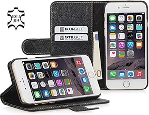 StilGut Talis avec fonction de support, housse portefeuille en cuir pour iPhone 6s Plus (5,5 pouces), en noir