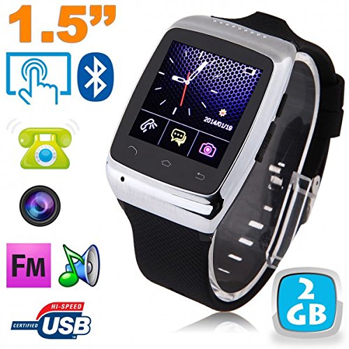 Smartwatch Bluetooth montre connectée Android Camera 1,5 pouces Argent
