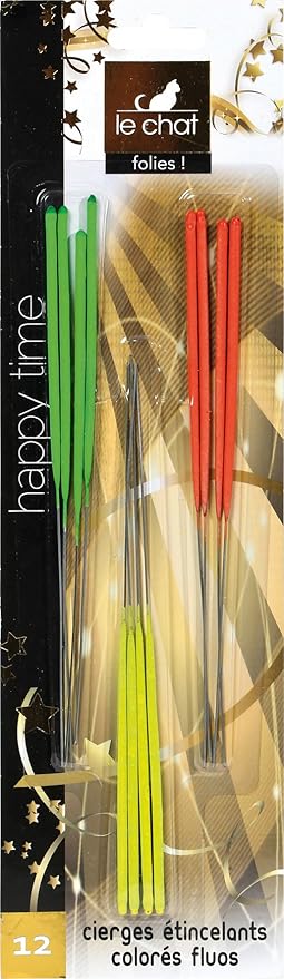Le Chat 01206499 Blister de 12 Cierges étincelants Matiêre active Fluo 0,4 x 8,8 x 30 cm