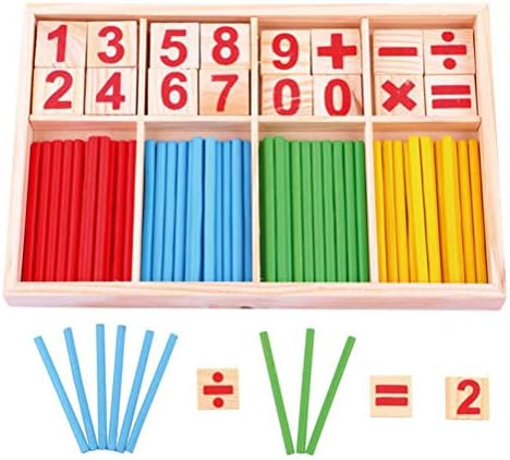 Woqook Brain Game Wooden Wooden Numbers Letter Counting Sticks Mathematical Intelligence Stick Building Blocks Wooden Number Cards and Counting Rods with Box- Colorful