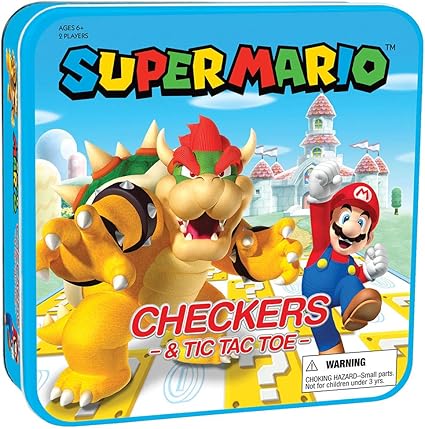 USAOPOLY Super Mario Checkers & Tic-Tac-Toe Collector's Game Set for 2 Players - Featuring Mario & Bowser | Collectible Checkers and TicTacToe